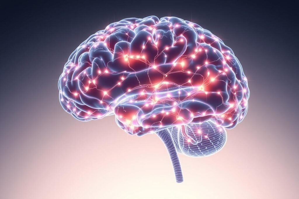 A cross-section of the human brain, its neural networks illuminated by a soft, diffuse light. Synaptic connections pulsing with activity, visualizing the neuroplastic changes resulting from a regular meditation practice. Amidst the intricate web of neurons, regions associated with heightened focus, emotional regulation, and self-awareness glow brighter, a testament to the rewiring of the mind. The background fades into a serene, contemplative atmosphere, suggesting the profound inner transformation that occurs through the disciplined cultivation of mindfulness. A cross-section of the human brain, its neural networks illuminated by a soft, diffuse light. Synaptic connections pulsing with activity, visualizing the neuroplastic changes resulting from a regular meditation practice. Amidst the intricate web of neurons, regions associated with heightened focus, emotional regulation, and self-awareness glow brighter, a testament to the rewiring of the mind. The background fades into a serene, contemplative atmosphere, suggesting the profound inner transformation that occurs through the disciplined cultivation of mindfulness.