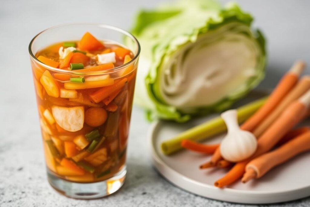 A jar of kimchi with Chinese cabbage, carrots and spring onions A jar of kimchi with Chinese cabbage, carrots and spring onions