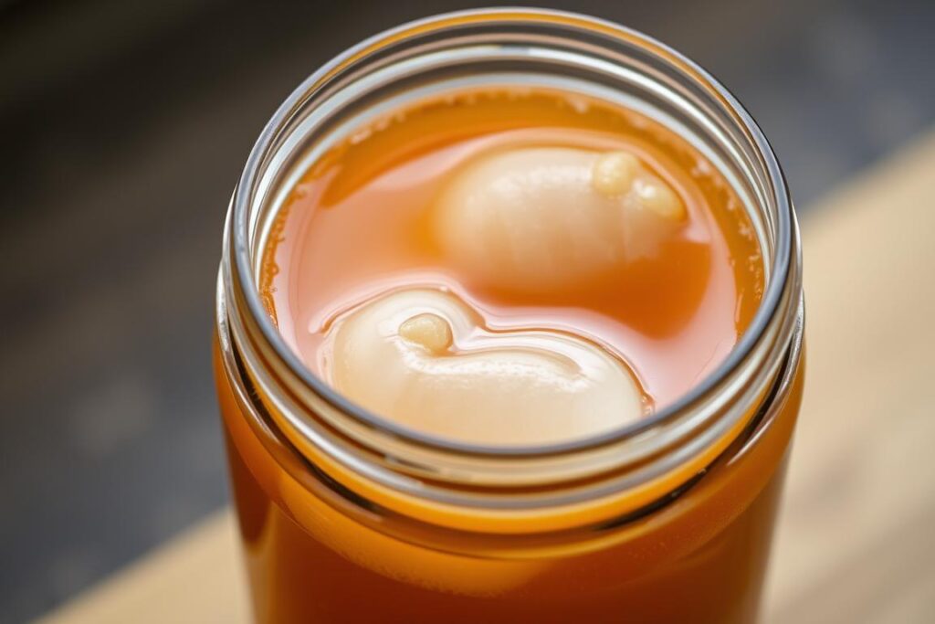 Generiere ein Bild von Kombucha mit einem Scoby